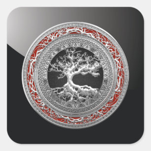 [500] Treasure Trove: Celtic Tree of Life [Silver] Square Sticker