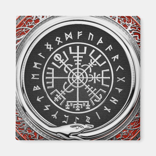 [500] Vegvisir - Viking Silver Magic Runic Compass Magnet (Front)