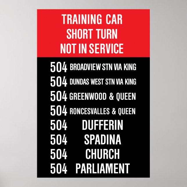 504 KING streetcar rollsign - CLRV/ALRV Poster (Front)