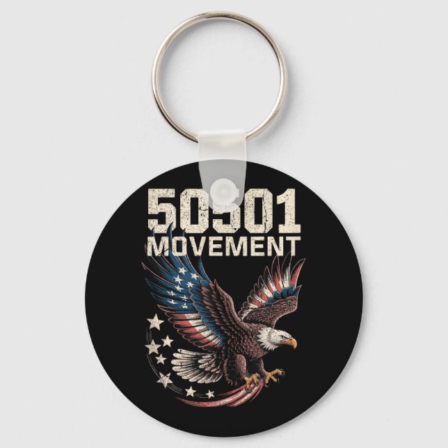 50501 American Flag In Flight Eagle With Stars Tan Key Ring (Front)