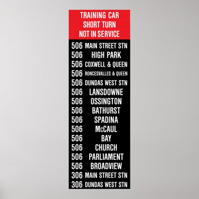 506 CARLTON Replica TTC Streetcar Rollsign Poster (Front)