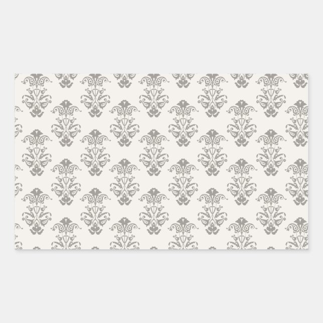 506_fancy-grey-paper LIGHT GREY GRAY SCROLL PATTER Rectangular Sticker (Front)