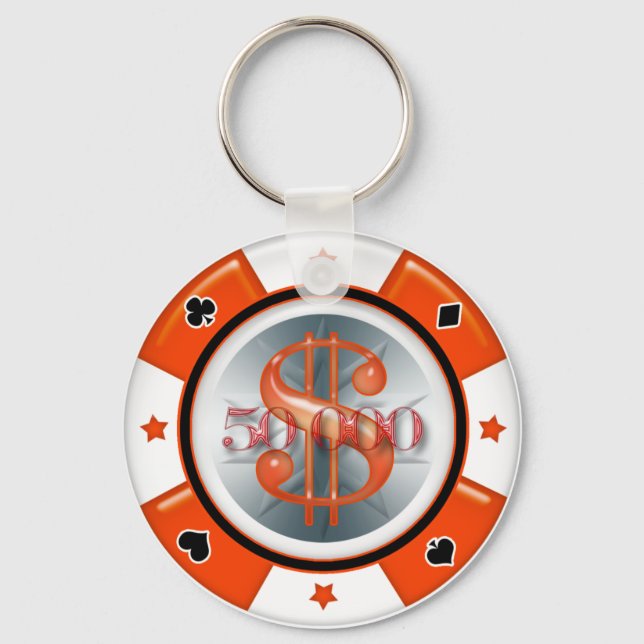 $50,000.00 Poker Casino Gambling Chip Key Ring (Front)