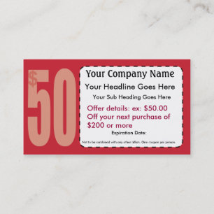 $50.00 Off Coupon Business Card