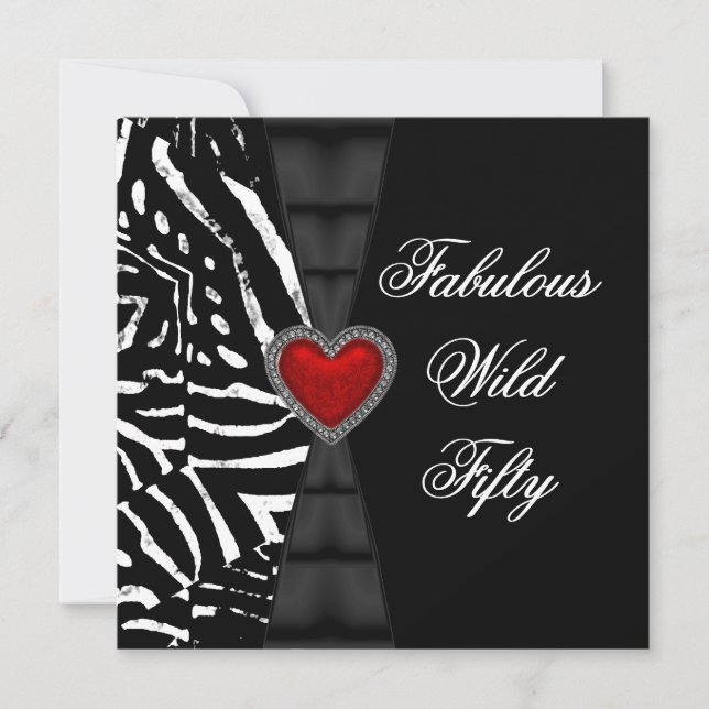 50 50th Birthday Party Red Zebra Black White Invitation (Front)