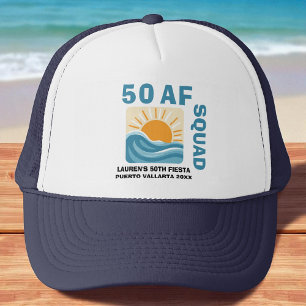 50 AF Crew Retro Sunset Beach Birthday Trucker Hat