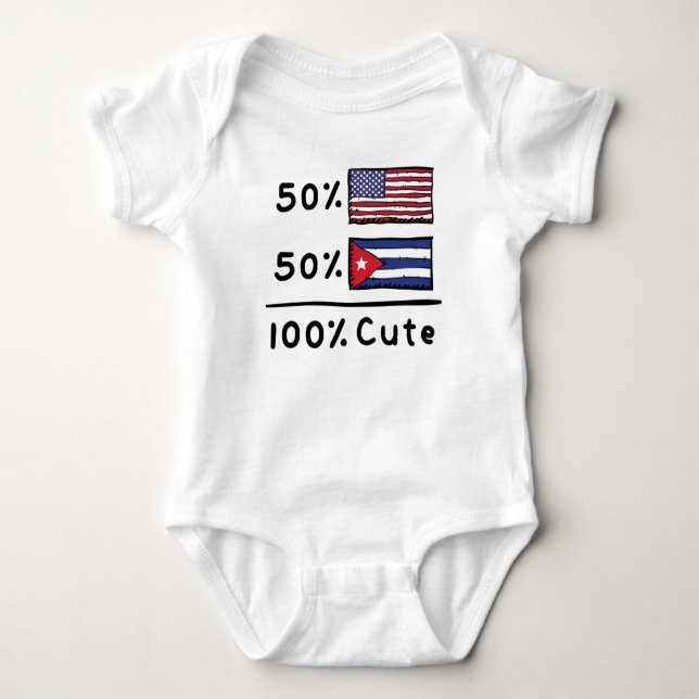 50% American 50% Cuban 100% Cute Cuba USA Flags Baby Bodysuit (Front)