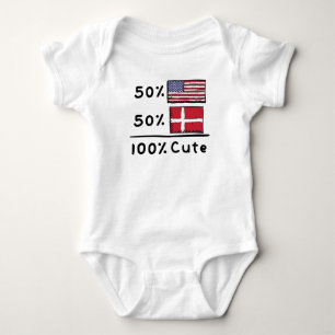 50% American 50% Danish 100% Cute Denmark USA Flag Baby Bodysuit