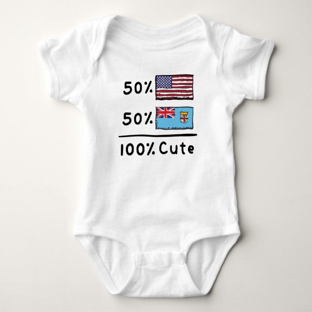 50% American 50% Fijian 100% Cute Fiji USA Flags Baby Bodysuit (Front)