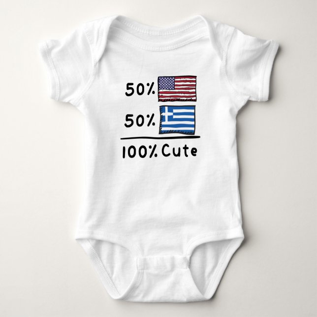 50% American 50% Greek 100% Cute Greece USA Flags Baby Bodysuit (Front)