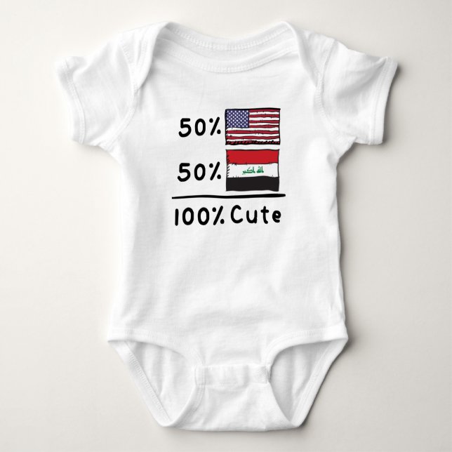 50% American 50% Iraqi 100% Cute Iraq USA Flags Baby Bodysuit (Front)