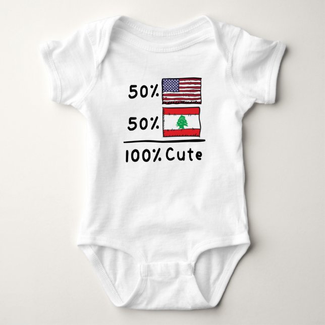 50% American 50% Lebanese 100% Cute Lebanon USA Fl Baby Bodysuit (Front)