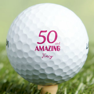 50 and Amazing Neighbour Gift – Pink 50th Birthday Golf Balls