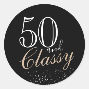 50 and Classy Modern Elegant Black Birthday Classic Round Sticker