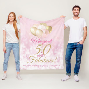 50 and Fabulous 50th Birthday Balloon  Fleece Blanket