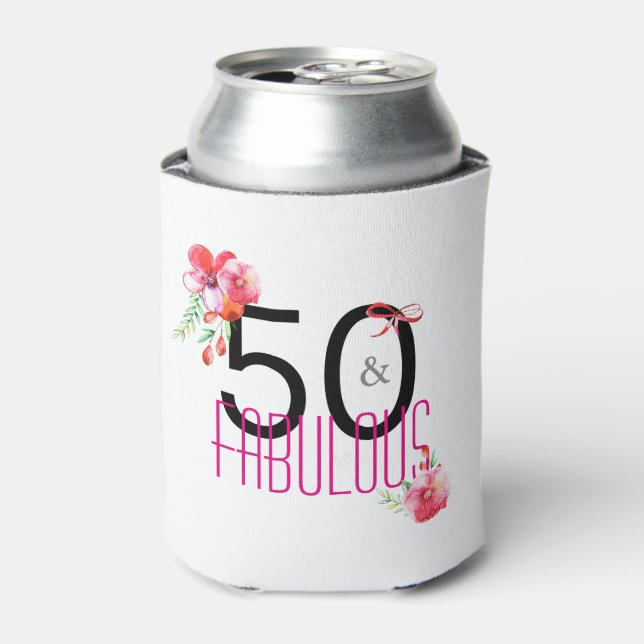 50 and Fabulous 50th Birthday Gift Can Cooler (Can Front)