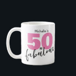 50 and fabulous 50th Birthday gift Fifty pink  Coffee Mug<br><div class="desc">Celebrate your modern elegant birthday party 50th birthday with hot pink hand letter script Coffee Mug,  Personalise with your message at the bottom. Fifty And Fabulous Personalised Mug,  50th Birthday Gift for Women, </div>