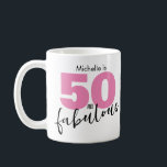 50 and fabulous 50th Birthday gift Fifty pink  Coffee Mug<br><div class="desc">Celebrate your modern elegant birthday party 50th birthday with hot pink hand letter script Coffee Mug,  Personalise with your message at the bottom. Fifty And Fabulous Personalised Mug,  50th Birthday Gift for Women, </div>