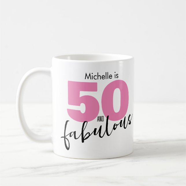 50 and fabulous 50th Birthday gift Fifty pink  Coffee Mug (Left)
