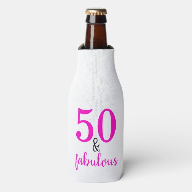 50 and Fabulous 50th Birthday Gifts Ideas Bottle Cooler (Bottle Front)