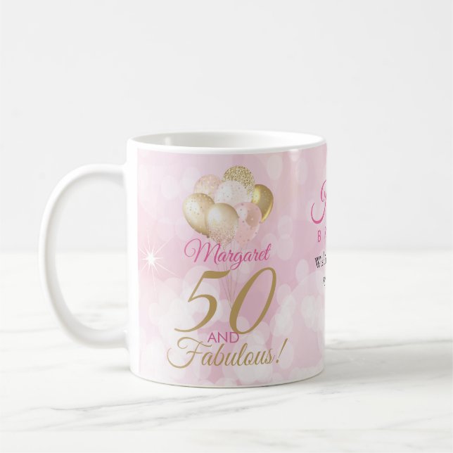 50 and Fabulous 50th Birthday Glitter Balloon Coffee Mug (Left)