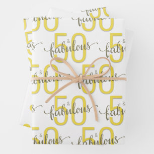 50 and Fabulous 50th Birthday Gold Grey Wrapping Wrapping Paper Sheet
