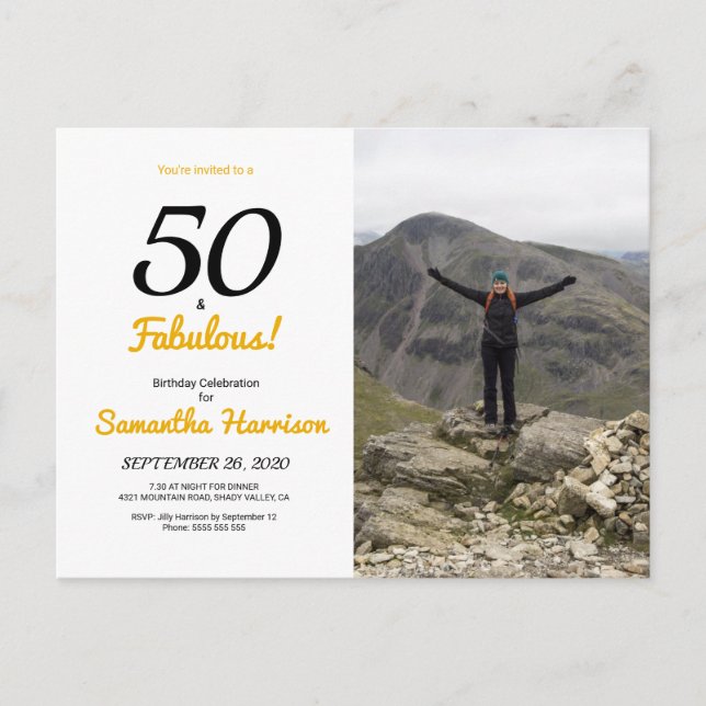 50 and Fabulous 50th Birthday Invitation Postcard (Front)