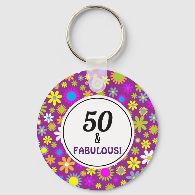 50 and Fabulous 50th Birthday Keychain (Front)