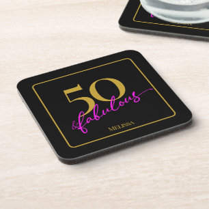 50 and Fabulous 50th Birthday Party Black and Gold Coaster