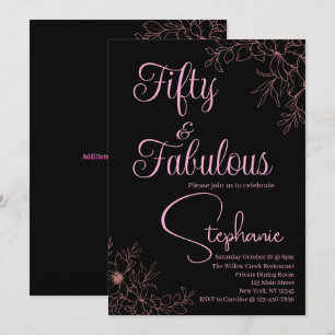 50 and Fabulous   50th Birthday Party Black Pink Invitation