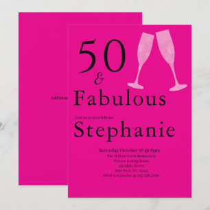 50 and Fabulous 50th Birthday Party Black Pink Invitation