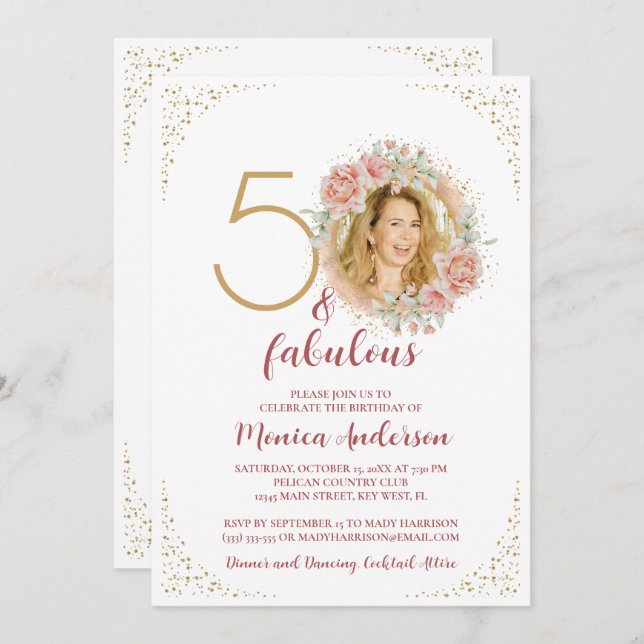 50 and Fabulous 50th Birthday Party Glitter Name Invitation (Front/Back)