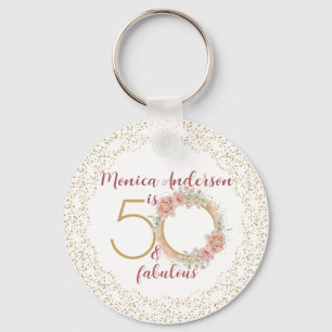 50 and Fabulous 50th Birthday Party Glitter Name Key Ring