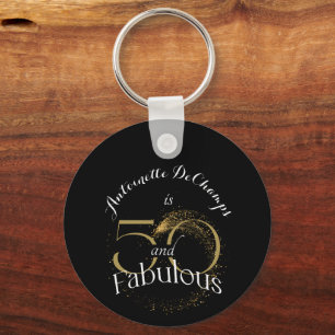 50 and Fabulous 50th Birthday Party Gold and Black Key Ring
