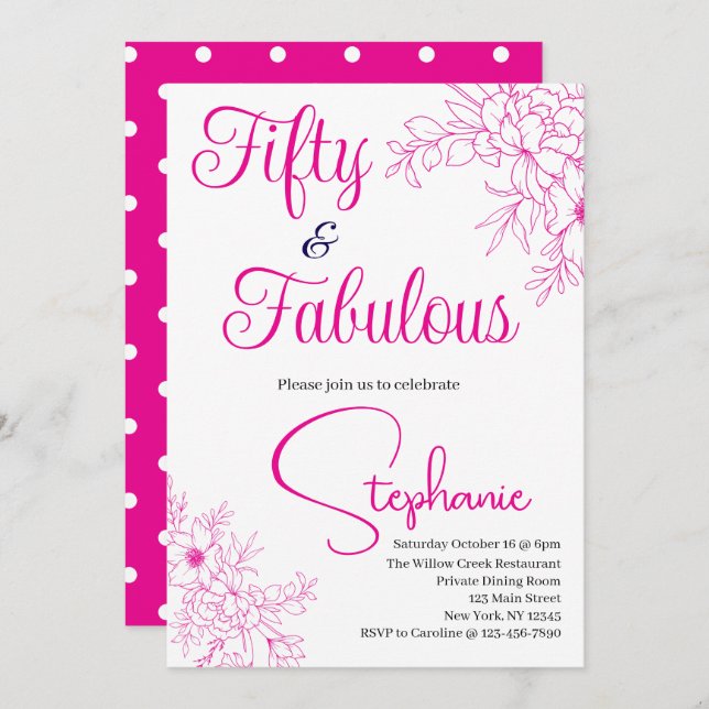 50 and Fabulous | 50th Birthday Party Pink Invitation (Front/Back)