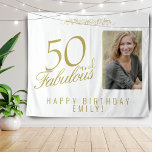 50 and Fabulous 50th Birthday Photo Backdrop Tapestry<br><div class="desc">Elegant 50 and Fabulous Elegant 50th Birthday Photo Backdrop Tapestry. 50 and fabulous text in trendy golden script with photo and name. Personalise it with your photo,  your name and the age,  and make your own elegant birthday party backdrop for woman`s birthday party.</div>