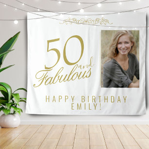 50 and Fabulous 50th Birthday Photo Backdrop Tapestry