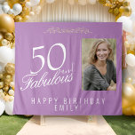 50 and Fabulous 50th Birthday Photo Backdrop Tapestry<br><div class="desc">Elegant Purple 50 and Fabulous 50th Birthday Photo Backdrop Tapestry. 50 and fabulous text in trendy golden script on a purple background. Personalise it with your photo,  your name and the age,  and make your own elegant birthday party backdrop for woman`s birthday party.</div>