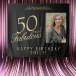 50 and Fabulous 50th Birthday Photo Backdrop Tapestry<br><div class="desc">Elegant Black and Golden 50 and Fabulous 50th Birthday Photo Backdrop Tapestry. 50 and fabulous text in trendy golden script on black background. Personalise it with your photo,  your name and the age,  and make your own elegant birthday party backdrop for woman`s birthday party.</div>