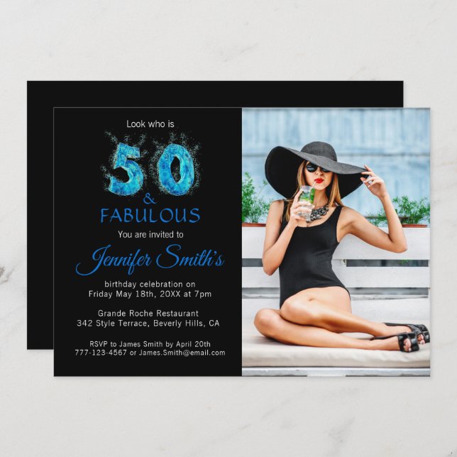 50 and Fabulous 50th Birthday Photo Party Invitation (Front/Back)