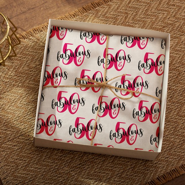 50 and fabulous 50th birthday pink black wrapping paper sheet (Creator Uploaded)