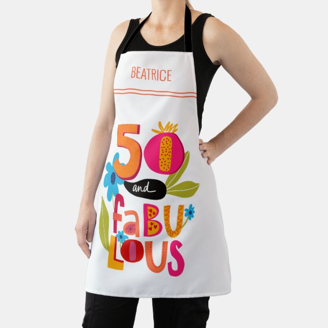 50 and Fabulous 50th Birthday Whimsical Lettering  Apron (Insitu)