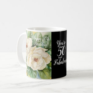 50 And Fabulous 50th Black Birthday Floral Coffee Mug