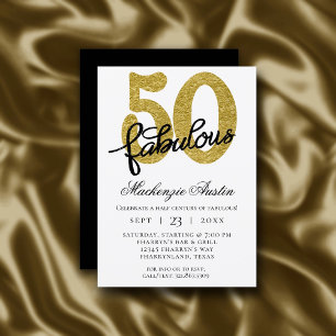 50 and Fabulous 50th Gold Black Birthday Party Invitation