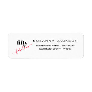 50 and Fabulous 50th Modern Birthday Return Address Label
