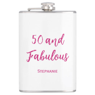 50 and fabulous 50th pink modern flask