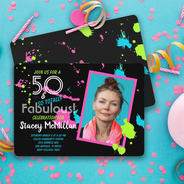50 and Fabulous 80s Retro Paint Splatter Birthday Invitation (Creator Uploaded)