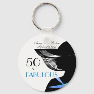 50 and Fabulous Art Deco Elegant 50th Birthday Key Ring