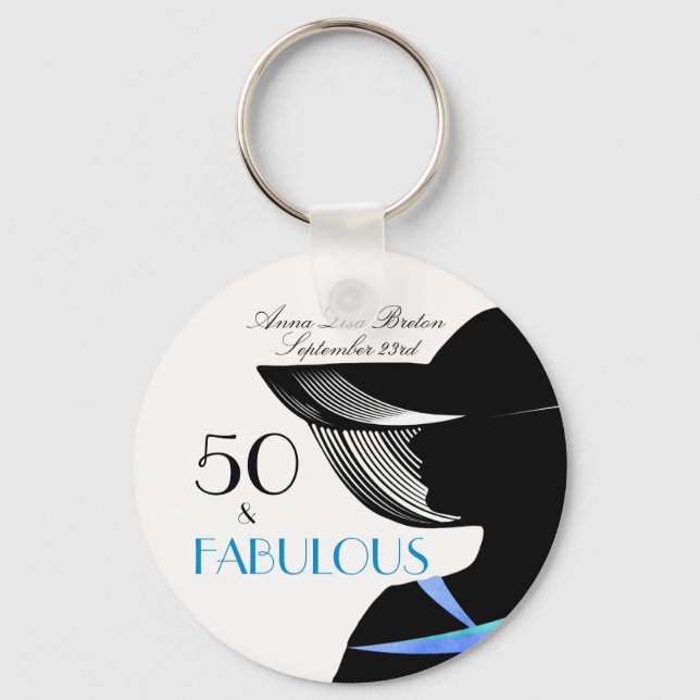 50 and Fabulous Art Deco Elegant 50th Birthday Key Ring (Front)