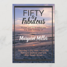 50 and Fabulous Beach Sunset Birthday Invitation